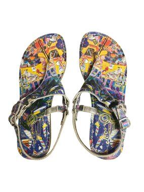 ICON Sunday Flat Thong Leather Sandals Coco 2 Sz 7 Artsy Art to Wear
